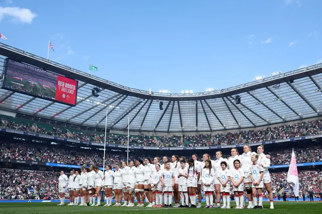 England team line up for the National Anthem