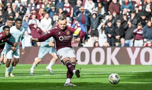 Lawrence Shankland made it 2-1 to Hearts from the penalty spot