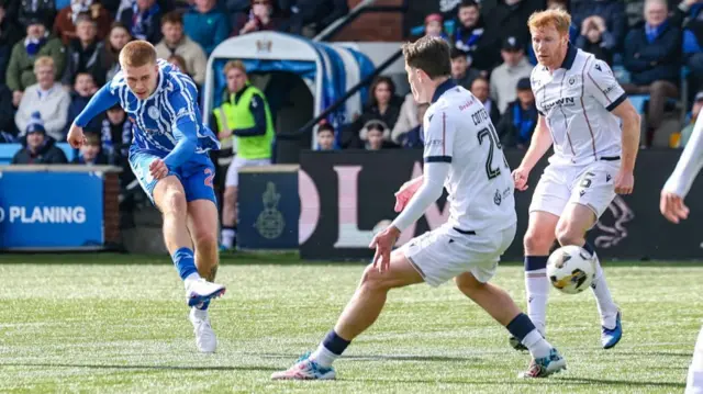 Michael Schjonning-Larsen scores for Kilmarnock against Dundee