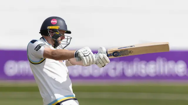 Adam Lyth hitting a big shot for Yorkshire