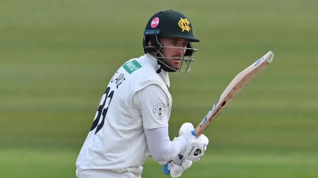Joe Clarke playing a shot through the offside for Notts