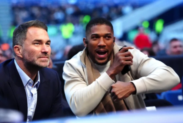 Eddie Hearn and Anthony Joshua at ringside