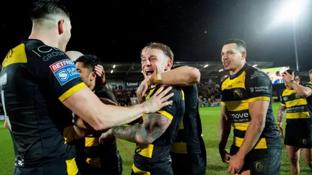 York Knights celebrate against Hull KR earlier this season