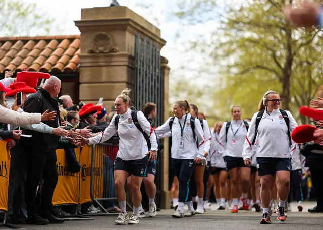 England team high-fiving fans