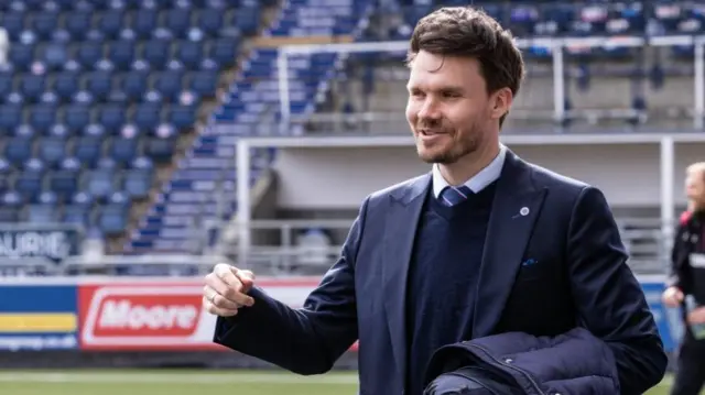 Rangers head coach Danny Rohl arrives at Falkirk Stadium
