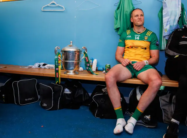 Donegal's Michael Murphy in the dressing room after the game with the 2025 Ulster GAA Senior Cup