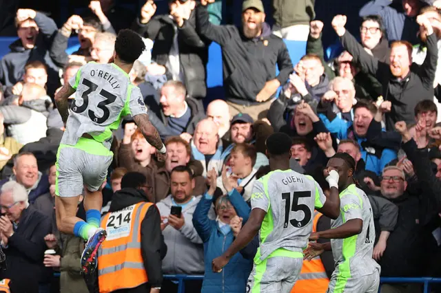 Nico O'Reilly celebrates scoring