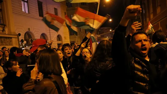 Opposition supporters celebrate in Budapest