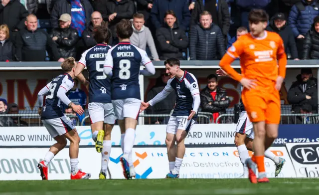 Ben Broggio celebrates scoring for Falkirk against Rangers