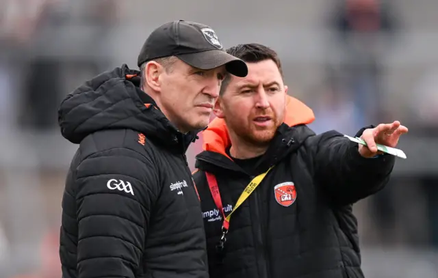 Armagh manager Kieran McGeeney, left, and Armagh coach Conleith Gilligan