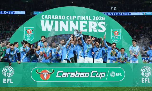 Man City celebrate Carabao CUp win