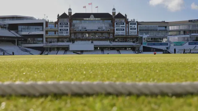 A view from just floor level, just behind the rope of the pavilion at The Oval