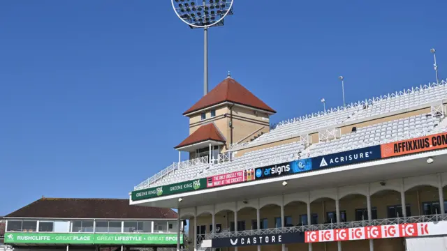 A view of one of the stands at Trent Bridge with lovely blue skies behind it