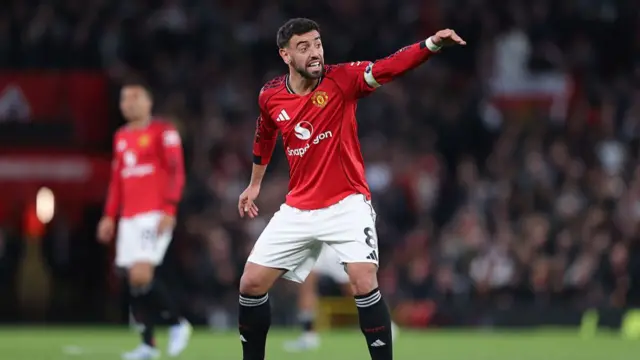 Bruno Fernandes shouts instructions at his teammates