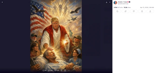 The original post,which showed Trump with light emitting from his hands, held over a man in a hospital bed