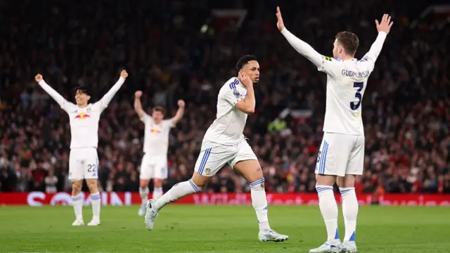 Noah Okafor celebrates his second goal