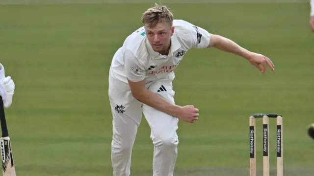 Lyndon James bowling for Notts