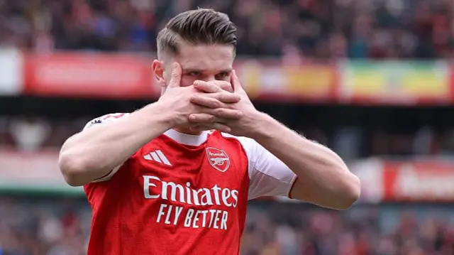 Viktor Gyokeres celebrates scoring against Arsenal