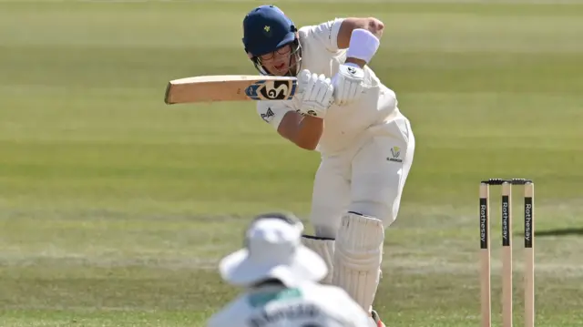 Asa Tribe batting for Glamorgan against Notts on day three
