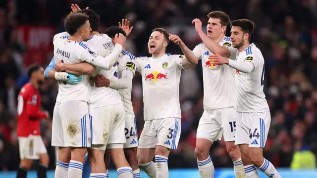 Leeds United players celebrate