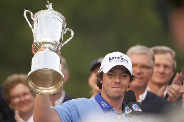 Rory McIlroy with the trophy after winning US Open