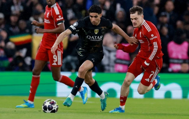 Paris St Germain's Achraf Hakimi in action