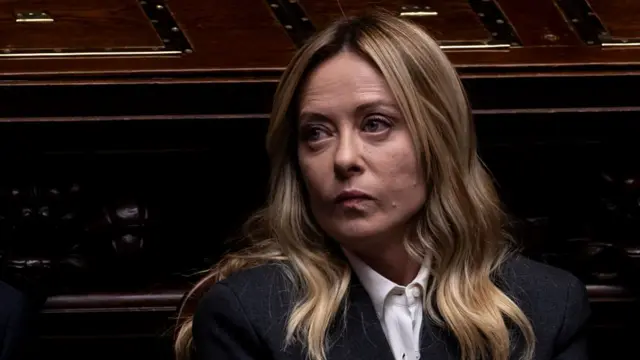Meloni addressing the lower house of Italian parliament