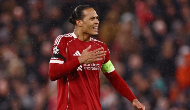Liverpool's Virgil van Dijk reacts
