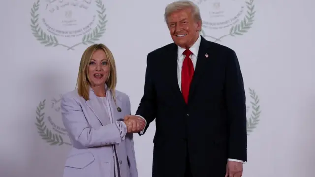 U.S. President Donald Trump and Italian Prime Minister Giorgia Meloni in Sharm el-Sheikh, Egypt, October 13, 2025.