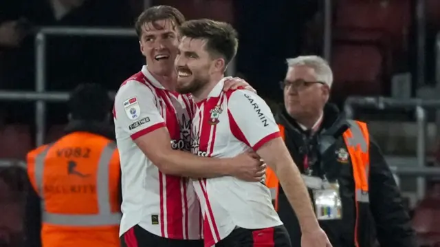 Southampton goalscorer Ryan Manning celebrates