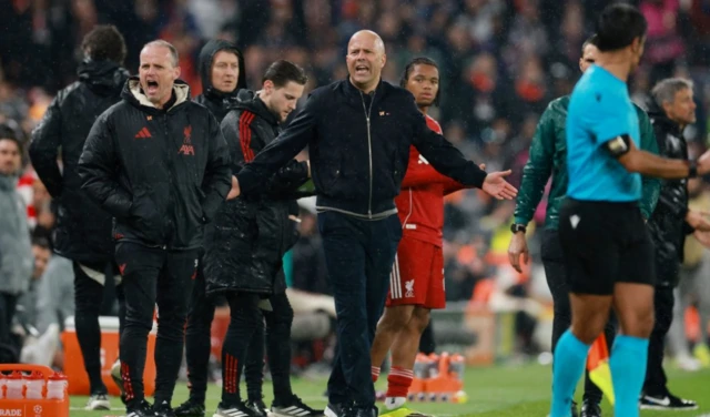 Liverpool manager Arne Slot reacts