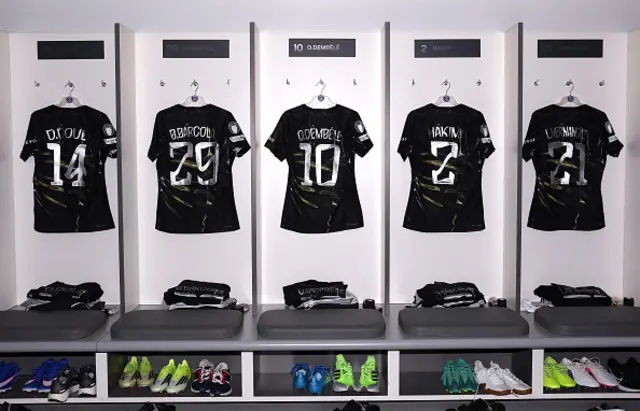 A general view inside the Paris Saint-Germain dressing room