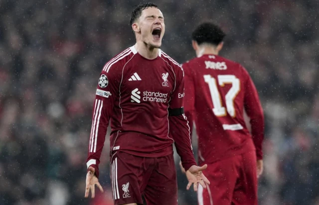 Liverpool's Florian Wirtz shows his frustration