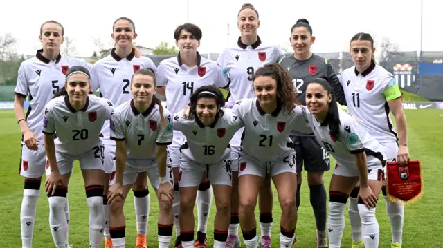 Albania line up for a photo before they play Croatia in 2025