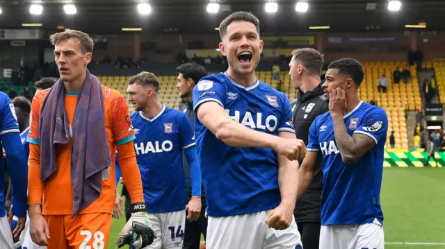 George Hirst of Ipswich Town celebrates after their win over Norwich City