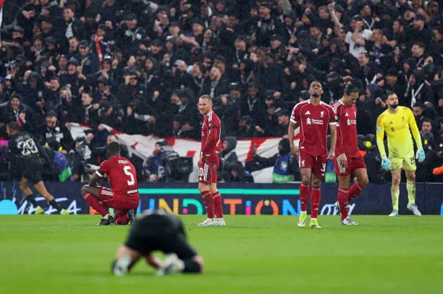 Alexis Mac Allister of Liverpool reacts after Ousmane Dembele