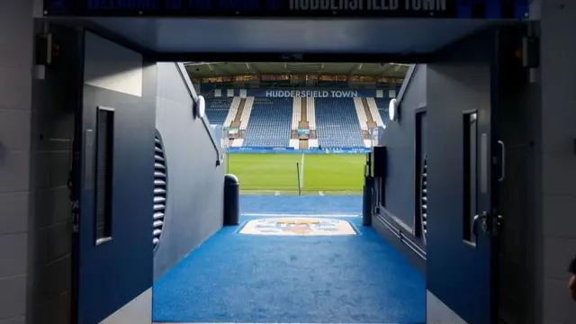 View from the tunnel at Huddersfield Town with the pitch in the distance