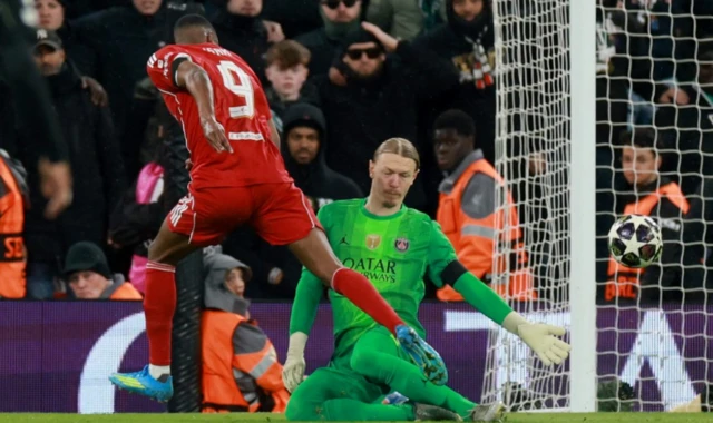 Liverpool's Alexander Isak shoots at goal