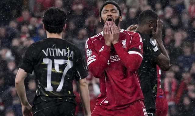 Liverpool's Joe Gomez rues a missed chance