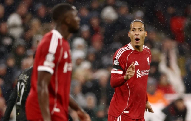 Liverpool's Virgil van Dijk reacts