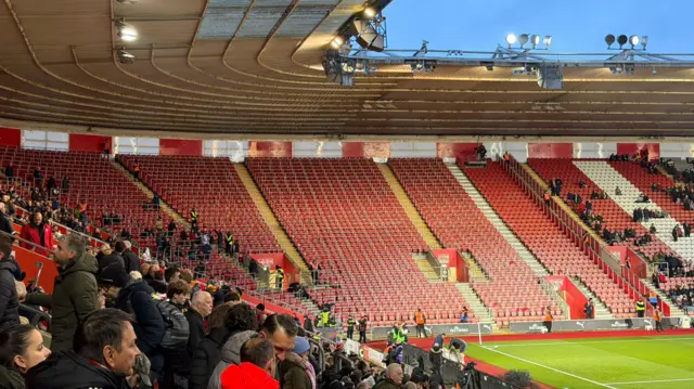 A smattering of Blackburn fans are pictured at St Mary's