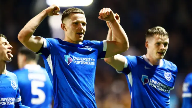 Colby Bishop celebrating his goal for Portsmouth against Ipswich