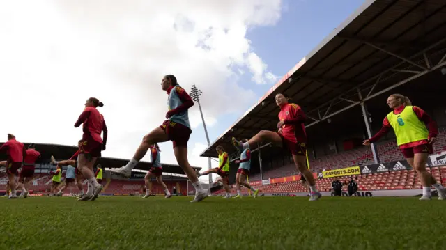 Wales players train at Wrexham's Stok Cae Ras
