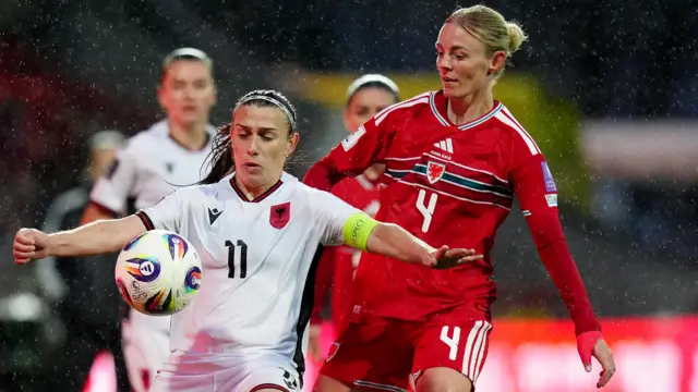 Wales' Sophie Ingle challenges Albania's Megi Doci