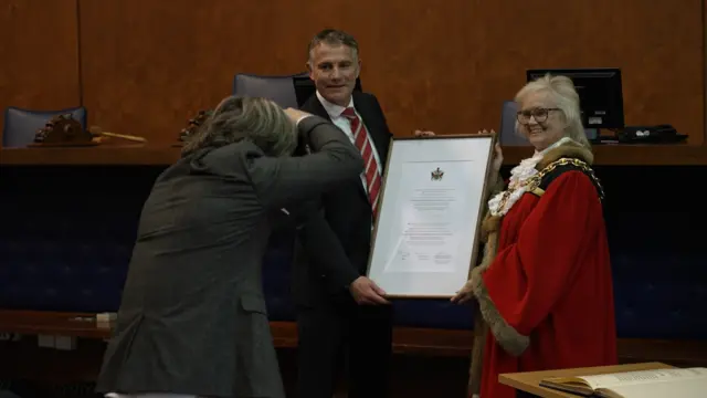 Phil Parkinson receives the freedom of Wrexham County Borough.