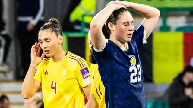 Scotland's Emma Lawton looks dejected after missing a chance