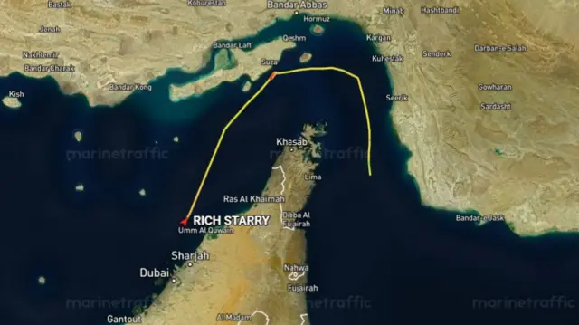 The Rich Starry tanker passed through the Strait of Hormuz, according to tracking from MarineTraffic on Tuesday