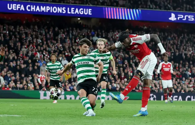 Arsenal's Noni Madueke shoots at goal