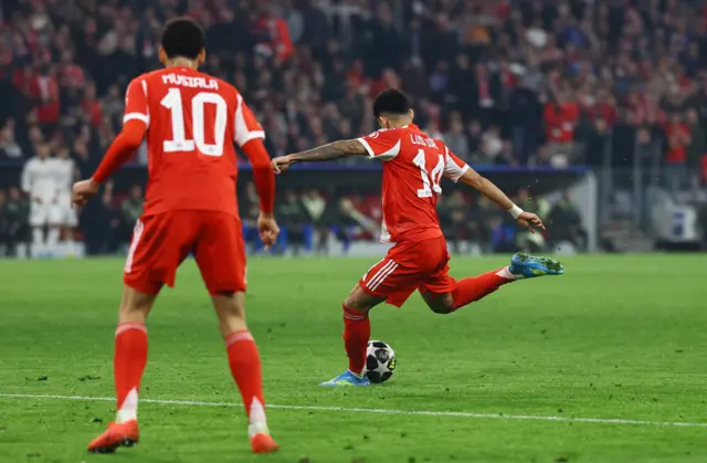 Bayern Munich's Luis Diaz scores their third goal