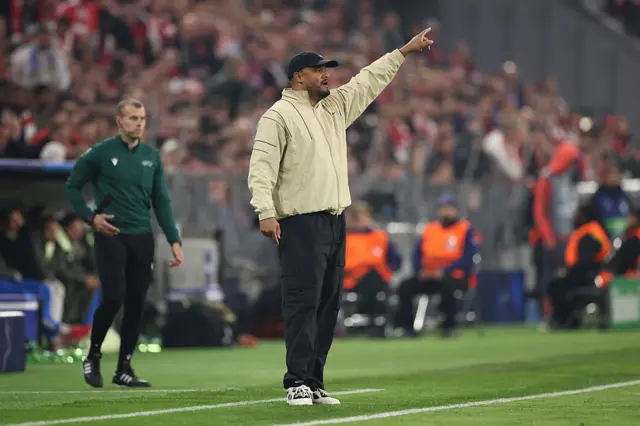 Vincent Kompany, Head Coach of FC Bayern Munich, gestures